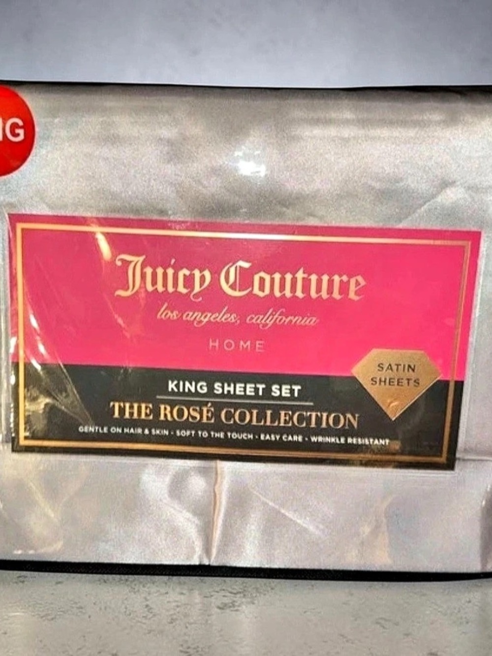 Juicy Couture Rosé Collection King Satin Sheet Set NWT